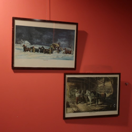 Afbeeldingen paarden koetsen in hout lijst 54 x 40,5