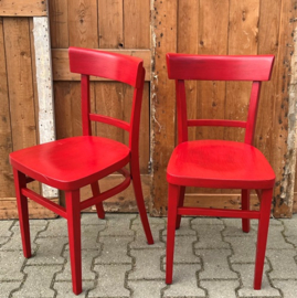 Cafe stoel hout eetkamer rood brocante