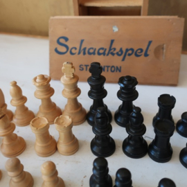 Schaakstukken schaakset hout Staunton kistje