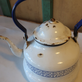 Waterketel emaille theepot wit blauw Ø 20 cm