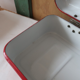 Broodtrommel emaille rood origineel 48 cm