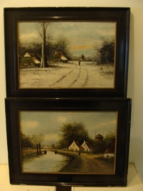 Schilderij L. Brugman 2 stuks hout lijst 73 x 55 origineel VERKOCHT