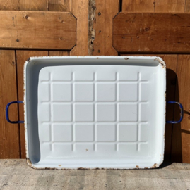 Emaille dienblad wit 65 x 42,5 cm origineel