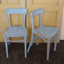 Eetkamer stoel blauw hout cafe stoel VERKOCHT