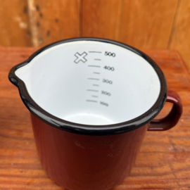 Maatbeker 0,5 liter emaille bruin rand zwart