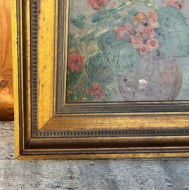 Stilleven in lijst hout boeket bloemen 39 x 33