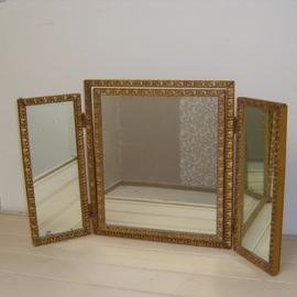Spiegel drieluik spiegels 81,5 x 48 goud VERKOCHT | reeds verkocht | Floortjes Beurs