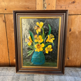 Stilleven in lijst hout boeket bloemen 37,5 x 48