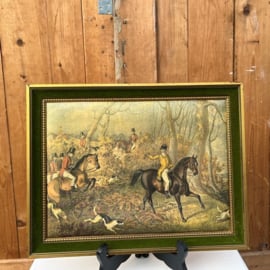 Jacht afbeelding op stof in hout lijst 35,5 x 27,5