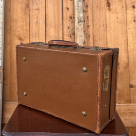Koffer hout & leer bruin 46 x 30,5 x 17 origineel