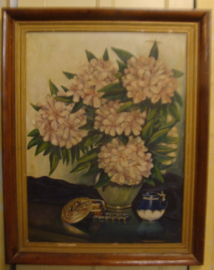Schilderij bloemen vaas TR. Coolegem 1950