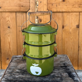Lunchtrommel emaille groen 3 bakken VERKOCHT