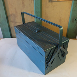 Kist koffer metaal gereedschap blauw 43 cm