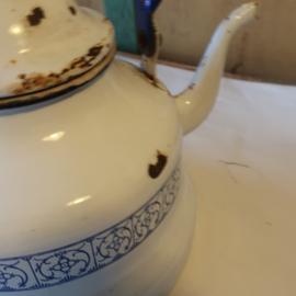 Waterketel emaille theepot wit blauw Ø 20 cm