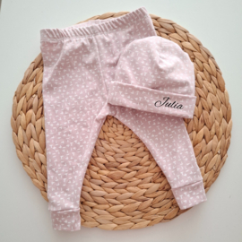 babysetje broekje en muts roze