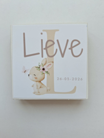 letterblok geboortebord konijn 8x8cm