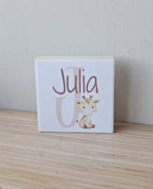 letterblok geboortebord giraffe 8x8cm