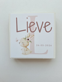 letterblok geboortebord konijn 8x8cm