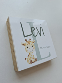 letterblok geboortebord giraffe 8x8cm