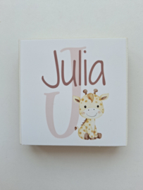 letterblok geboortebord giraffe 8x8cm