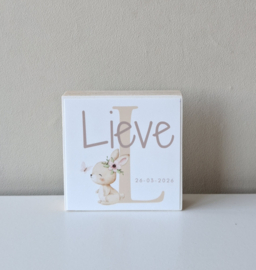 letterblok geboortebord konijn 8x8cm