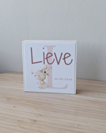 letterblok geboortebord konijn 8x8cm