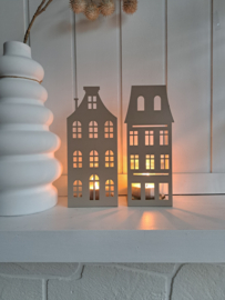 Windlicht metaal huis taupe 2