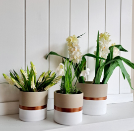 Bloempot taupe wit koper S