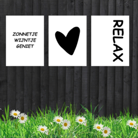 Tuinposter wit zwart RELAX 60 x 80cm