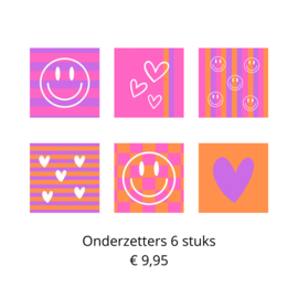 Set 6 onderzetters roze oranje paars