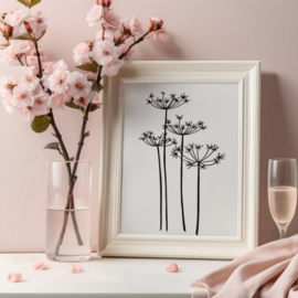 Kaart bloemen wit zwart