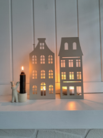 Windlicht metaal huis taupe 2
