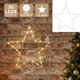 LED Stern weiß - 30 cm - Warmweißes Licht - mit Timer