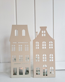 Windlicht metaal huis taupe 2