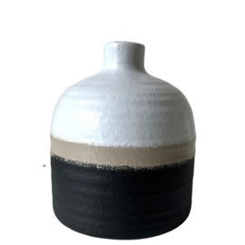 Unieke aardewerken kruik 15cm - zwart grijs beige