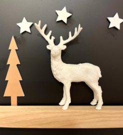 Wit Rendier Beeldje met Glitters – Kerstdecoratie 14,5 cm