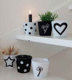 Waxinehouder zwart/wit ster