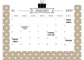 Maandkalender 2027 taupe wit– Duurzaam, stijlvol en herbruikbaar
