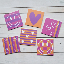 Set 6 onderzetters roze oranje paars
