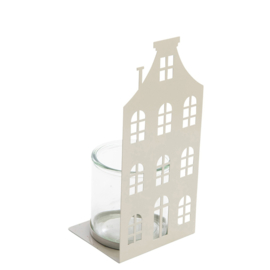 Windlicht metaal huis taupe 2