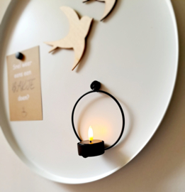 Wand theelichthouder zwart rond