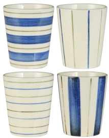 Set van 4 mokken – Blauwe & groene keramieken koffiemokken – 160 ml