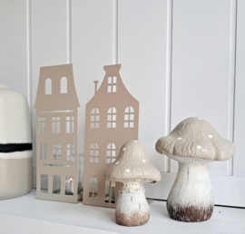 Windlicht metaal huis taupe 2