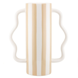 Aardewerk Vaas met Oren – Beige/Wit Gestreept – 24,5 x 11 x 29,5 cm