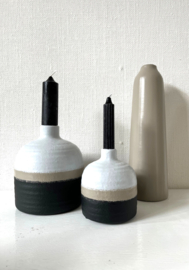 Unieke aardewerken kruik 15cm - zwart beige grijs