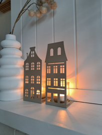 Windlicht metaal huis taupe 2