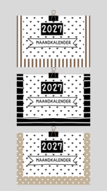 Maandkalender 2027 bruin wit– Duurzaam, stijlvol en herbruikbaar