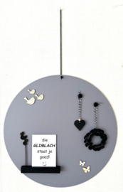 Rond Memobord Grijs 50 cm (Niet Magnetisch) met zwarte kaarthouder en pinnen