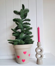 Bloempot beige roze hartjes