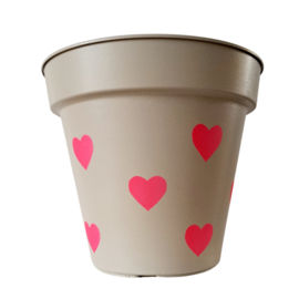 Bloempot beige roze hartjes